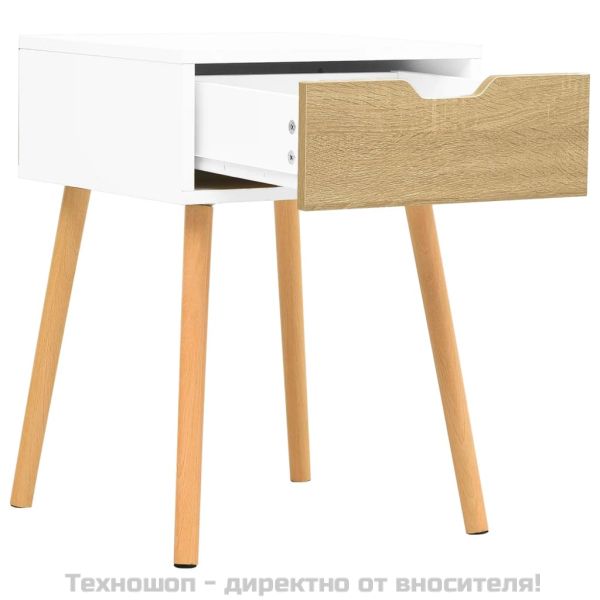 Нощно шкафче, бяло и дъб сонома, 40x40x56 см, инженерно дърво