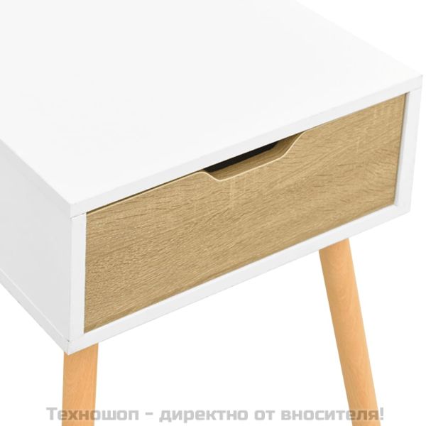 Нощно шкафче, бяло и дъб сонома, 40x40x56 см, инженерно дърво
