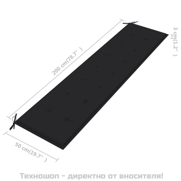 Възглавница за градинска пейка черна 200x50x4 см оксфорд плат