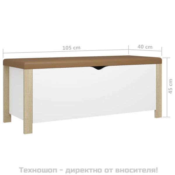 Кутия за съхранение с възглавница бяло/дъб сонома 105x40x45 см