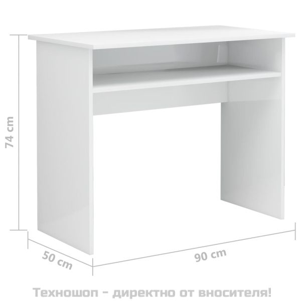 Бюро, бял гланц, 90x50x74 см, инженерно дърво