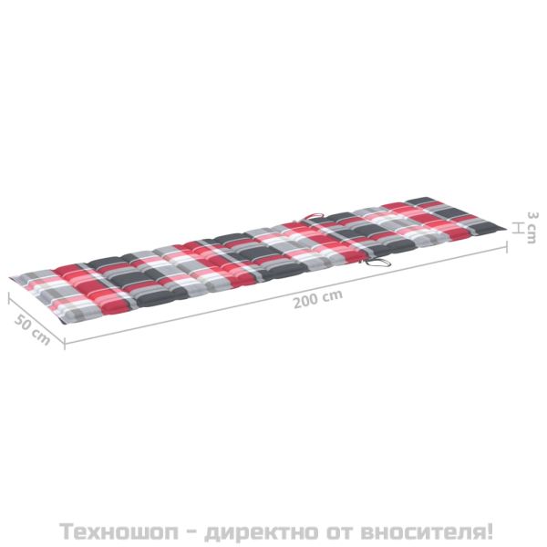 Шалте за шезлонг, червено каре, 200x50x3 см, Оксфорд плат