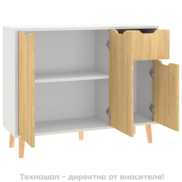 Сайдборд, бяло и сонома дъб, 90x30x72 см, инженерно дърво
