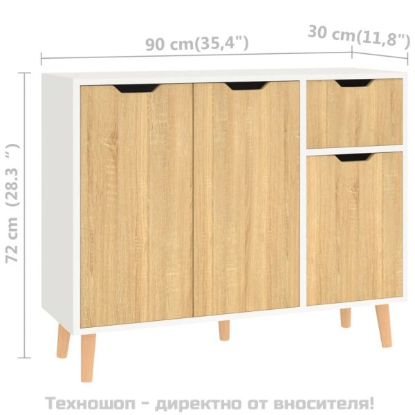 Сайдборд, бяло и сонома дъб, 90x30x72 см, инженерно дърво