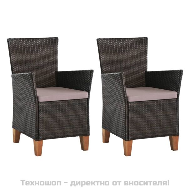 Външни столове с възглавници, 2 бр, полиратан, кафяви