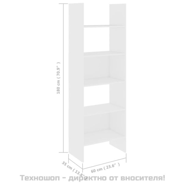 Библиотека, бяла, 60x35x180 см, инженерно дърво