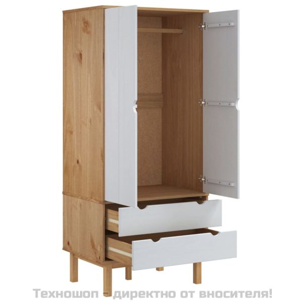 Гардероб OTTA кафяво и бяло 76,5x53x172 см борово дърво масив