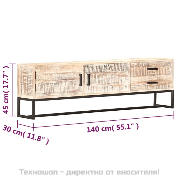 ТВ шкаф, бял, 140x30x45 см, акациево дърво масив