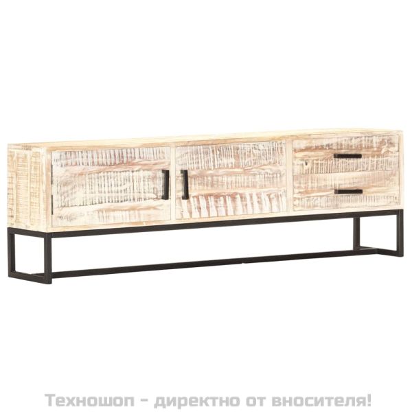ТВ шкаф, бял, 140x30x45 см, акациево дърво масив