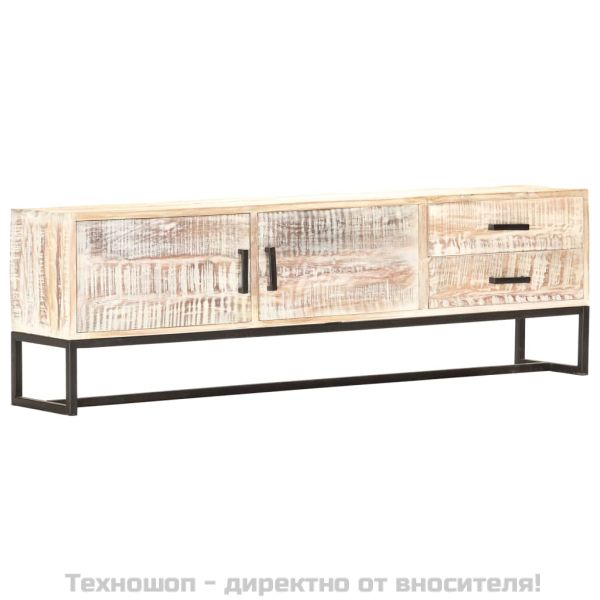 ТВ шкаф, бял, 140x30x45 см, акациево дърво масив