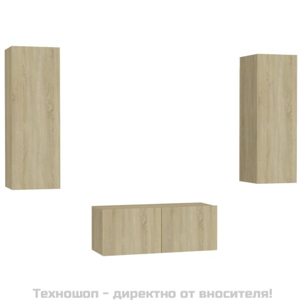 Комплект ТВ шкафове от 3 части, дъб сонома, инженерно дърво