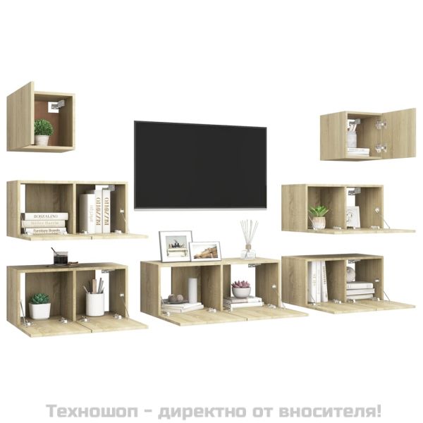 Комплект ТВ шкафове от 7 части, дъб сонома, инженерно дърво