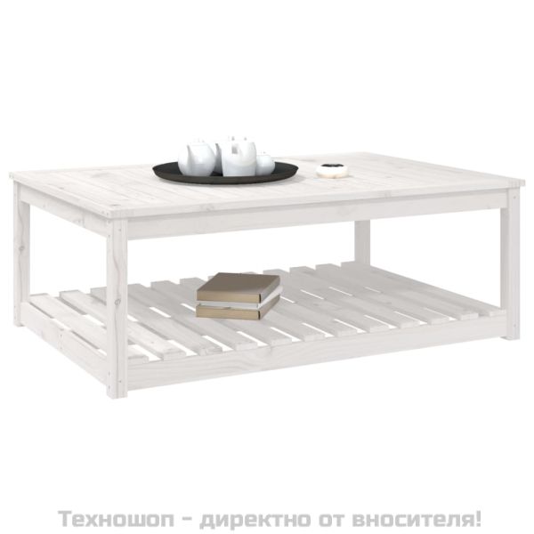 Градинска маса, бяла 121x82,5x45 см, борово дърво масив