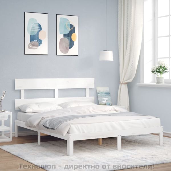 Рамка за легло без матрак, бял, 160x200 см, бор масив