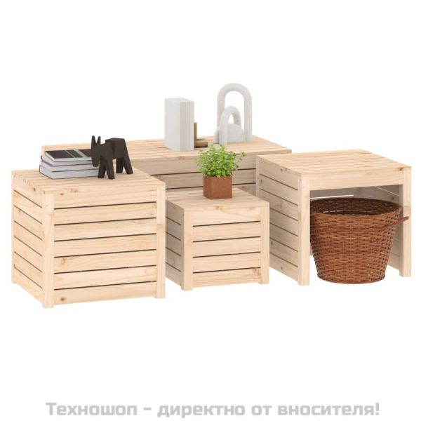 Комплект градински кутии от 4 части, масивно дърво бор
