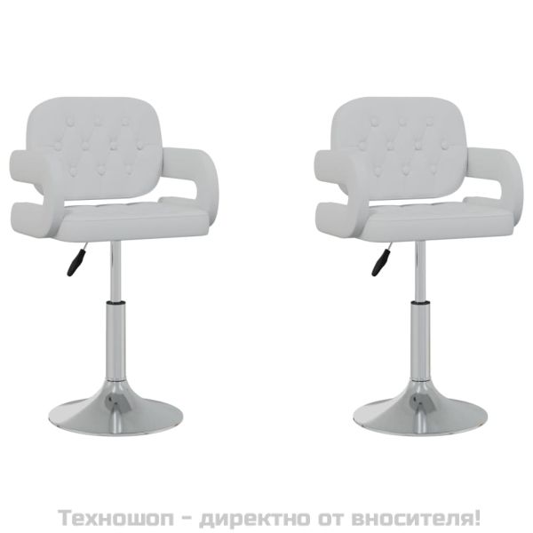 Въртящи се трапезни столове, 2 бр, бели, изкуствена кожа