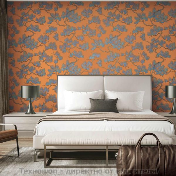 DUTCH WALLCOVERINGS Тапет борово дърво, синьо и оранжево