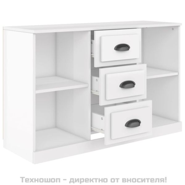 Сайдборд, бял гланц, 104,5x35,5x67,5 см, инженерно дърво