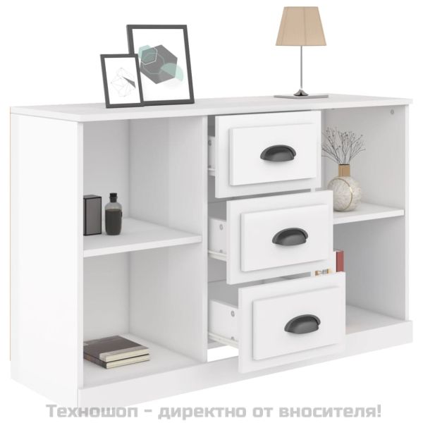 Сайдборд, бял гланц, 104,5x35,5x67,5 см, инженерно дърво