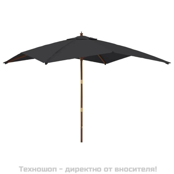 Градински чадър с дървен прът, черен, 300x300x273 см