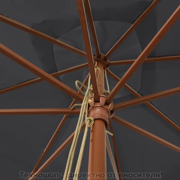 Градински чадър с дървен прът, черен, 300x300x273 см