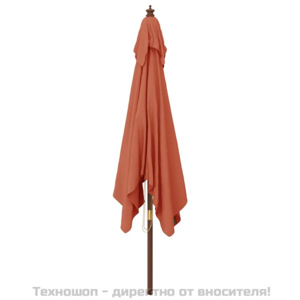 Градински чадър с дървен прът, теракота, 300x300x273 см