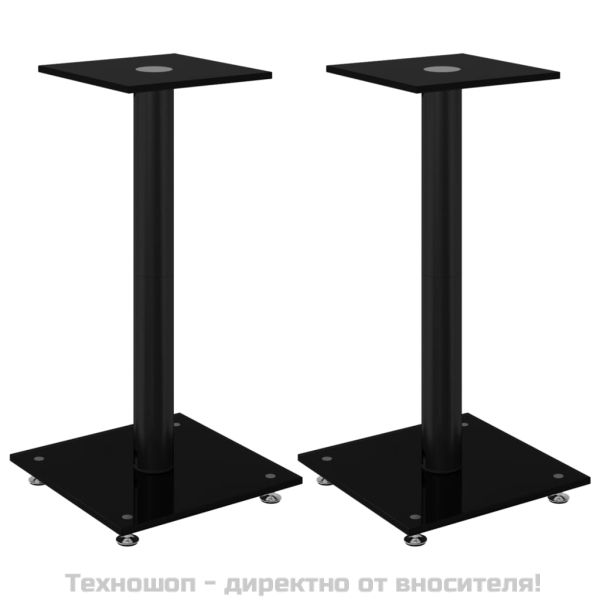 Стойки за тонколони 2 бр черни закалено стъкло дизайн 1 стълб