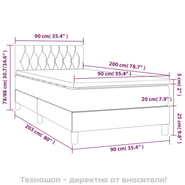 Боксспринг легло с матрак, черно, 90x200 см, плат