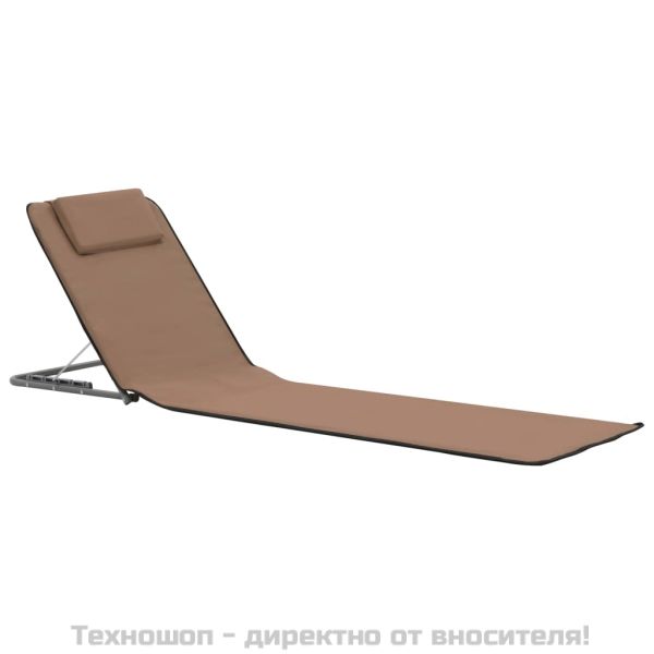 Сгъваеми плажни постелки, 2 бр, стомана и плат, кафяви