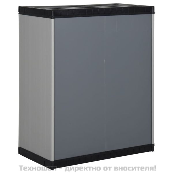 Градински шкаф за съхранение с 1 рафт сиво-черен 68x40x85 см