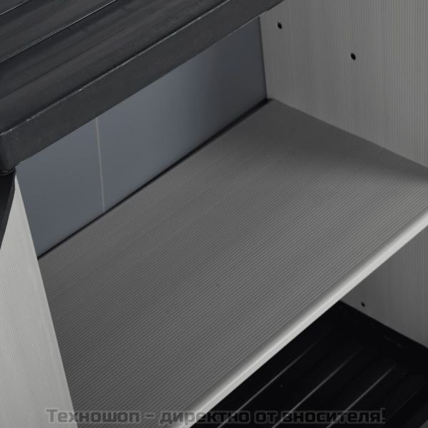 Градински шкаф за съхранение с 1 рафт сиво-черен 68x40x85 см