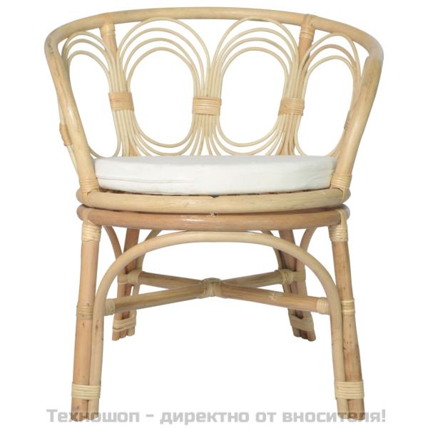 Трапезен стол с възглавница, естествен ратан и лен