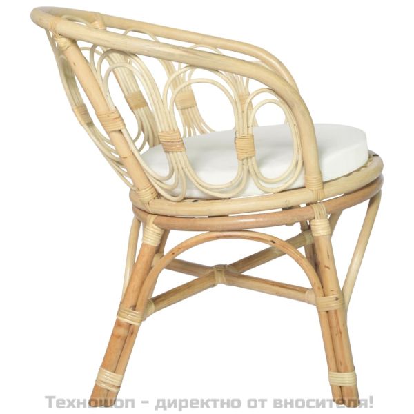 Трапезен стол с възглавница, естествен ратан и лен