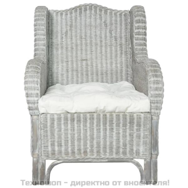 Диван с възглавница, сив, естествен ратан и лен