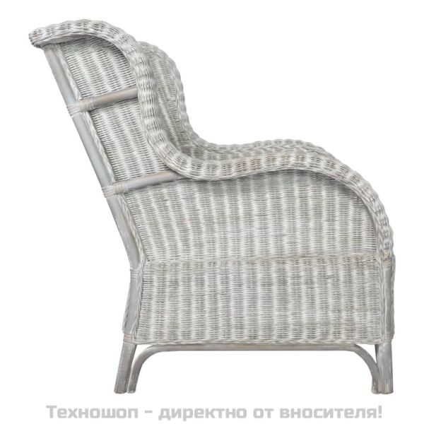 Диван с възглавница, сив, естествен ратан и лен