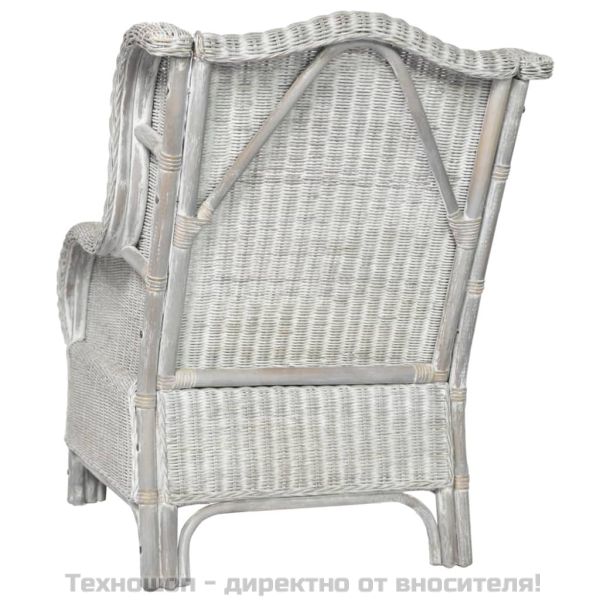 Диван с възглавница, сив, естествен ратан и лен