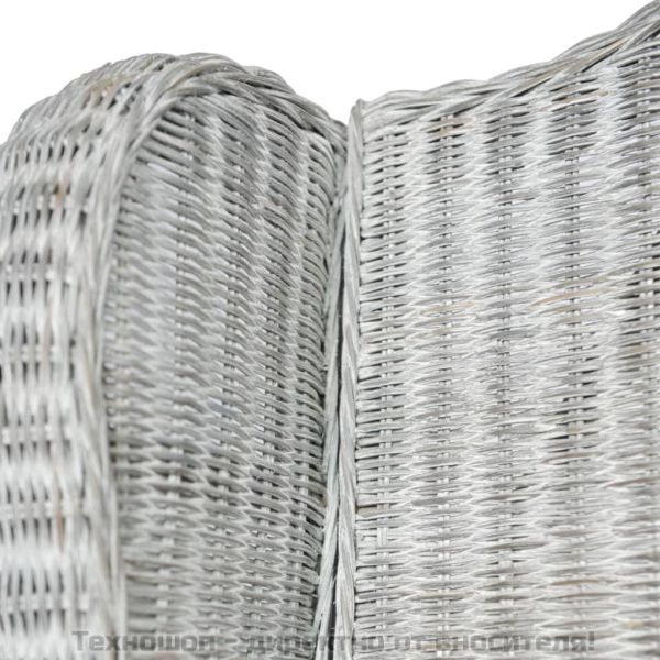 Диван с възглавница, сив, естествен ратан и лен