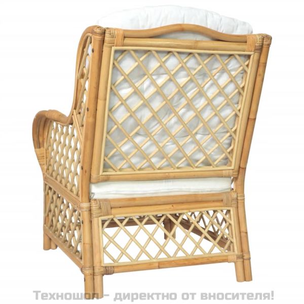 Кресло с възглавница, естествен ратан и лен