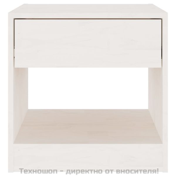 Нощно шкафче, бяло, 40x31x40 см, борово дърво масив