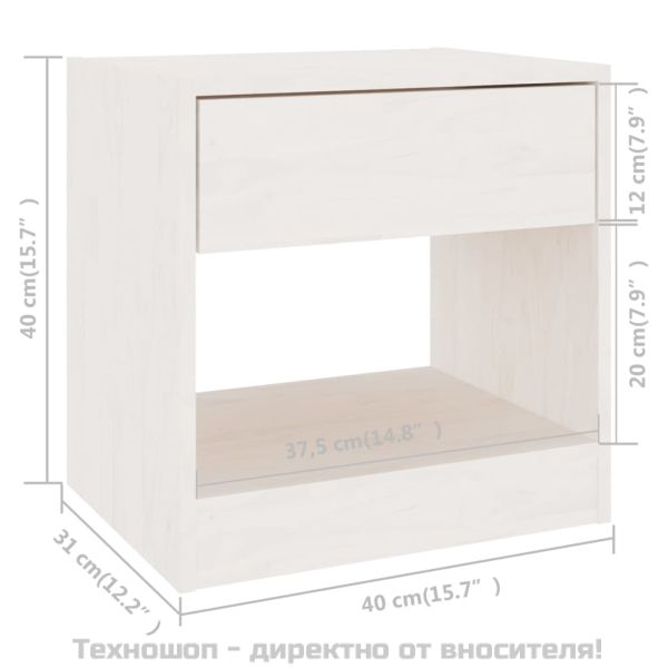 Нощно шкафче, бяло, 40x31x40 см, борово дърво масив