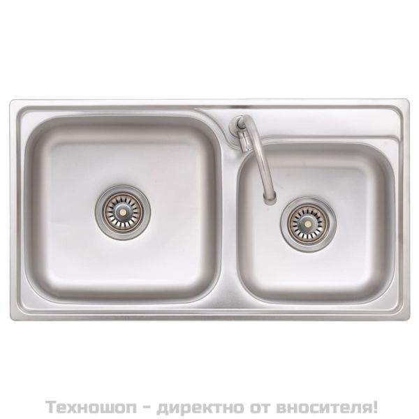 Къмпинг мивка, двойно корито, с кран, неръждаема стомана