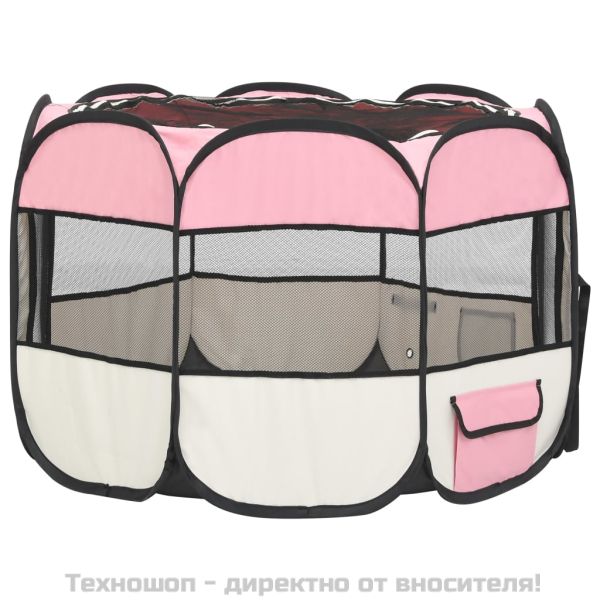 Сгъваема кучешка кошара с чанта за носене розова 90x90x58 см