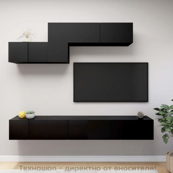Комплект ТВ шкафове от 6 части, черен, ПДЧ