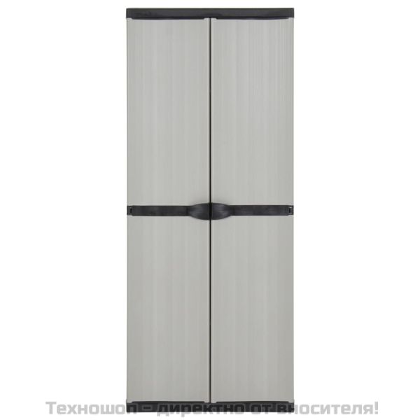 Градински шкаф за съхранение с 3 рафта сиво-черен 68x40x168 см