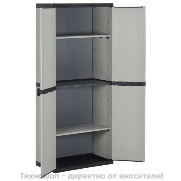 Градински шкаф за съхранение с 3 рафта сиво-черен 68x40x168 см