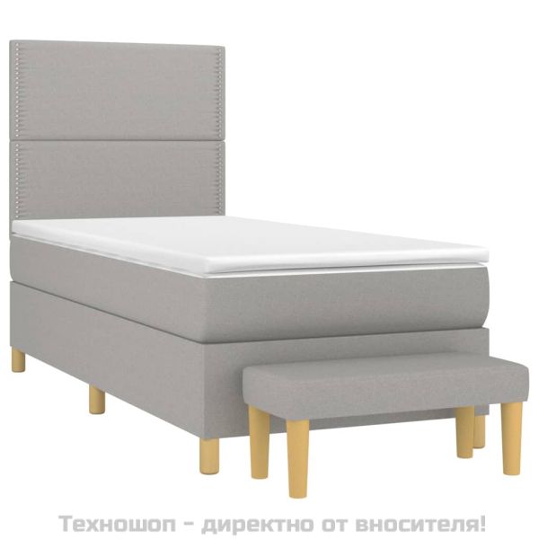 Боксспринг легло с матрак, светлосиво, 100x200 см, плат