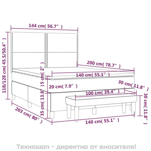 Боксспринг легло с матрак, тъмносиво, 140x200 см, плат