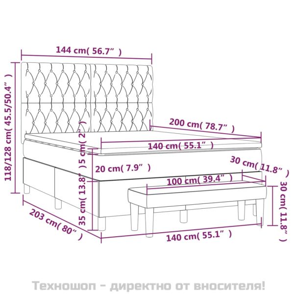 Боксспринг легло с матрак, тъмносиво, 140x200 см, плат