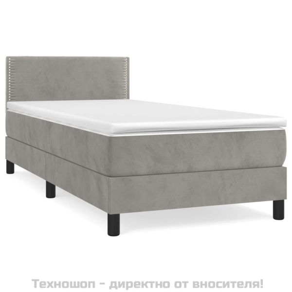 Боксспринг легло с матрак, светлосиво, 80x200 см, кадифе