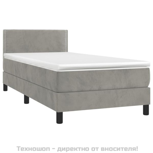 Боксспринг легло с матрак, светлосиво, 80x200 см, кадифе